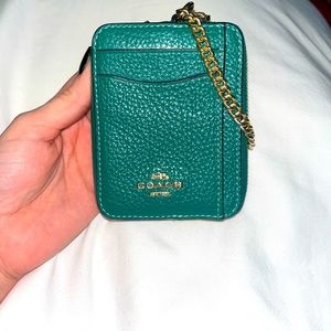 Coach zip card case in green